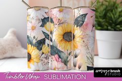 Floral Tumbler Wrap - Pink Flowers Watercolor Tumbler PNG Product Image 1