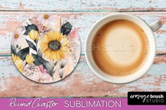 Watercolor Flowers Round Coaster - Floral Pink Sublimation Product Image 1