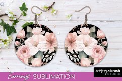 Watercolor Flowers Earrings, Pink Floral Earring Sublimation Product Image 1