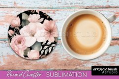 Watercolor Flowers Round Coaster - Floral Pink Sublimation Product Image 1