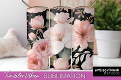 Floral Tumbler Wrap - Pink Flowers Watercolor Tumbler PNG Product Image 1