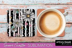 Watercolor Flowers Square Coaster - Floral Pink Sublimation Product Image 1