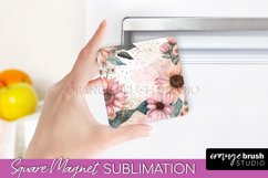 Pink Flowers Magnet Sublimation - Watercolor Magnet Design Product Image 1