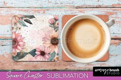 Watercolor Flowers Square Coaster - Floral Pink Sublimation Product Image 1