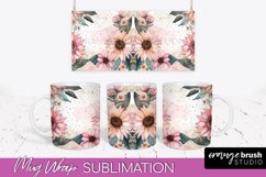 Pink Watercolor Flowers Mug Wrap - Floral Mug Sublimation Product Image 1