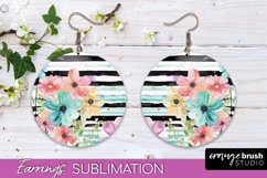 Watercolor Flowers Earrings, Pink Floral Earring Sublimation Product Image 1