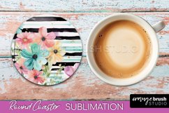 Watercolor Flowers Round Coaster - Floral Pink Sublimation Product Image 1