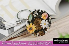 Pink Flowers Keychain, Floral Keychain Sublimation Design Product Image 1