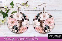 Watercolor Flowers Earrings, Pink Floral Earring Sublimation Product Image 1