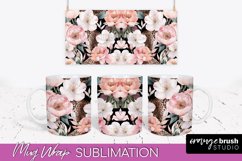 Pink Watercolor Flowers Mug Wrap - Floral Mug Sublimation Product Image 1