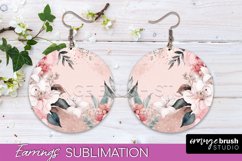 Watercolor Flowers Earrings, Pink Floral Earring Sublimation Product Image 1