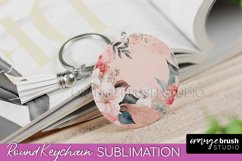 Pink Flowers Keychain, Floral Keychain Sublimation Design Product Image 1