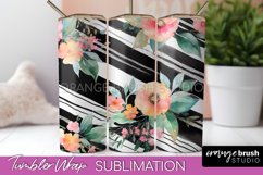 Floral Tumbler Wrap - Pink Flowers Watercolor Tumbler PNG Product Image 1