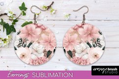 Watercolor Flowers Earrings, Pink Floral Earring Sublimation Product Image 1
