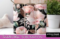 Floral Tumbler Wrap - Pink Flowers Watercolor Tumbler PNG Product Image 1