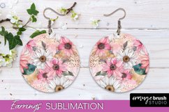 Watercolor Flowers Earrings, Pink Floral Earring Sublimation Product Image 1