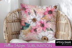 Watercolor Flowers Pillow Cover - Summer Pillow Sublimation Product Image 1