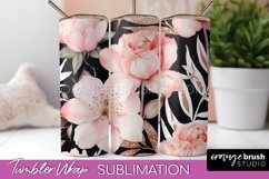 Floral Tumbler Wrap - Pink Flowers Watercolor Tumbler PNG Product Image 1