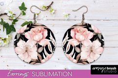 Watercolor Flowers Earrings, Pink Floral Earring Sublimation Product Image 1
