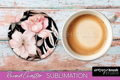 Watercolor Flowers Round Coaster - Floral Pink Sublimation Product Image 1