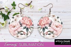 Watercolor Flowers Earrings, Pink Floral Earring Sublimation Product Image 1