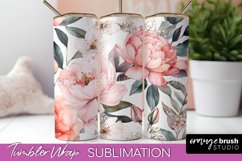 Floral Tumbler Wrap - Pink Flowers Watercolor Tumbler PNG Product Image 1