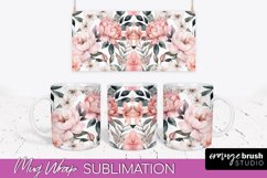 Pink Watercolor Flowers Mug Wrap - Floral Mug Sublimation Product Image 1