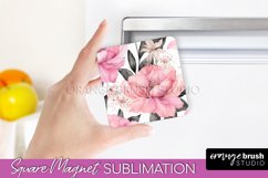 Pink Flowers Magnet Sublimation - Watercolor Magnet Design Product Image 1