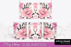 Pink Watercolor Flowers Mug Wrap - Floral Mug Sublimation Product Image 1