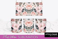Pink Watercolor Flowers Mug Wrap - Floral Mug Sublimation Product Image 1