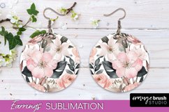 Watercolor Flowers Earrings, Pink Floral Earring Sublimation Product Image 1