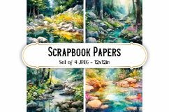 4 Watercolor Forest Backgrounds Scrapbook papers