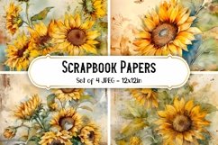 4 Watercolor Sunflower Backgrounds Scrapbook papers