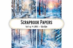 4 Watercolor Winter Forest Backgrounds Scrapbook papers