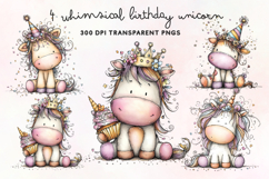 Whimsical Birthday Unicorn Clipart PNG Product Image 1
