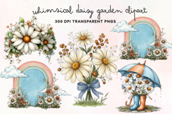 Whimsical Daisy Garden Clipart PNG Product Image 1