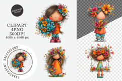 Whimsical Girl And Flower Spring Clipart Product Image 1