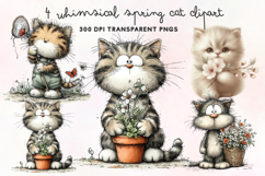 Whimsical Spring Cat Clipart PNG Product Image 1