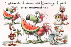 Whimsical Summer Flamingo Clipart PNG Product Image 1