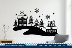Winter Village Decal SVG | Snowy Christmas Scene Cut File Product Image 2