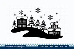 Winter Village Decal SVG | Snowy Christmas Scene Cut File Product Image 1