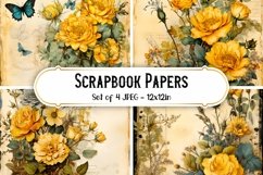 4 Yellow Vintage Rose Paper Backgrounds Scrapbook papers
