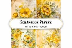 4 Yellow Vintage Rose Paper Backgrounds Scrapbook papers