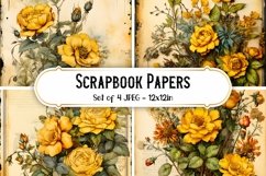 4 Yellow Vintage Rose Paper Backgrounds Scrapbook papers