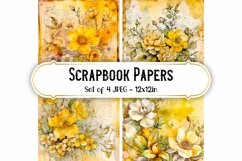 4 Yellow Vintage Rose Paper Backgrounds Scrapbook papers