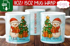 Custom Christmas mug wrap PNG, Cute Snowman png template Product Image 1