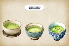 Matcha Tea Bowl Clipart Bundle 4 PNG Product Image 2