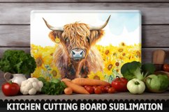 Highland Cow With Sunflowers Cutting Board Product Image 1