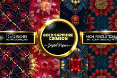 Gold Sapphire Crimson Digital Papers - 04 variations Product Image 1