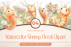 Watercolor Shrimp Floral Clipart PNG Product Image 1